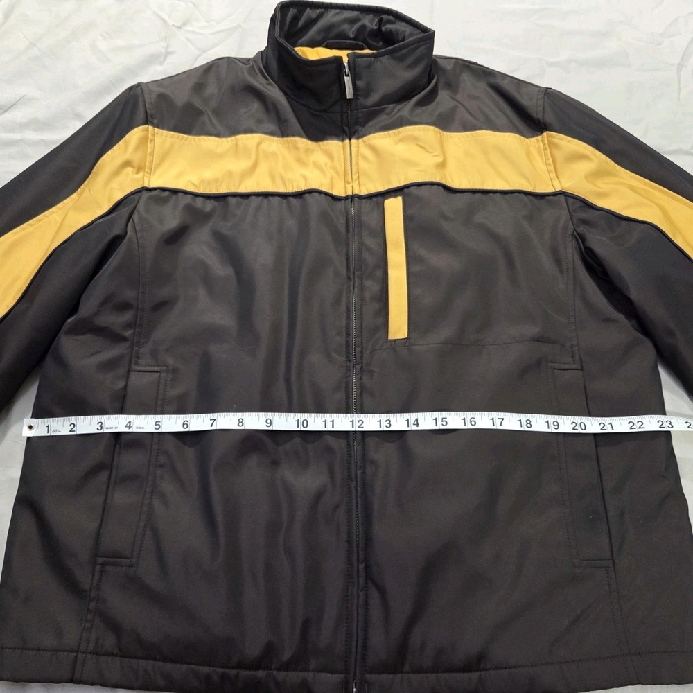 Cole Haan Quilt Lined Men's Winter Coat‎ Jacket Size Large Black Yellow Stripe - Picture 8 of 15